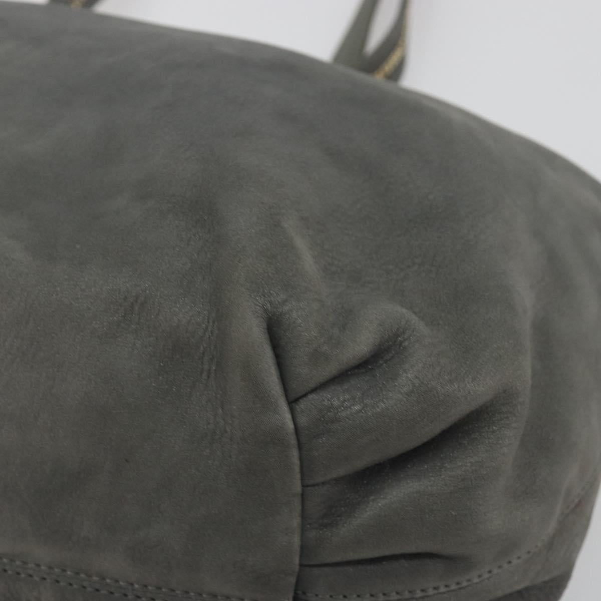 FENDI Tote Bag Leather Gray Gold Auth 192203A