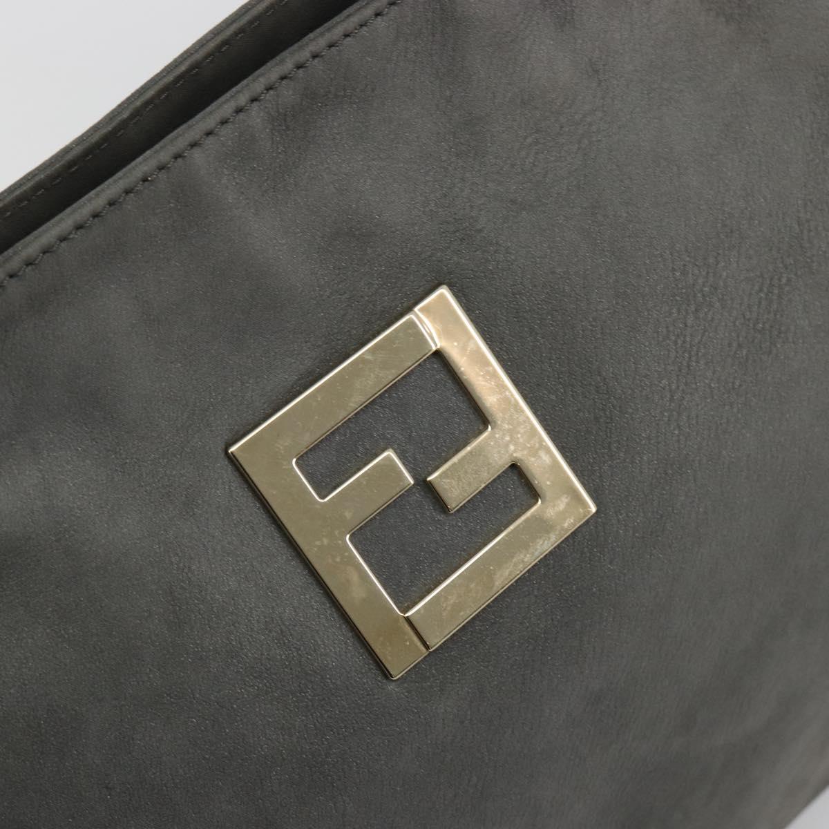 FENDI Tote Bag Leather Gray Gold Auth 192203A