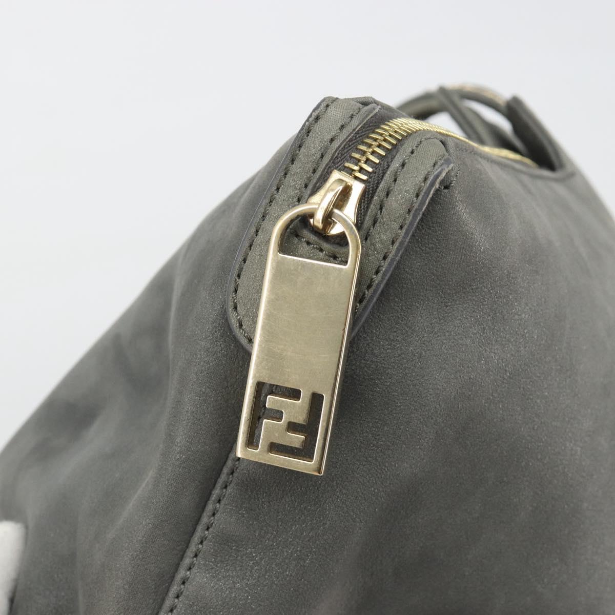 FENDI Tote Bag Leather Gray Gold Auth 192203A