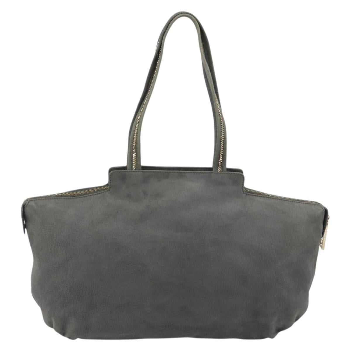FENDI Tote Bag Leather Gray Gold Auth 192203A