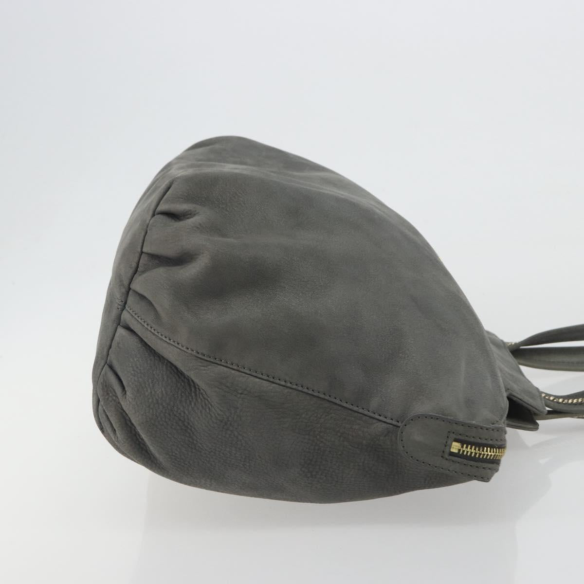 FENDI Tote Bag Leather Gray Gold Auth 192203A