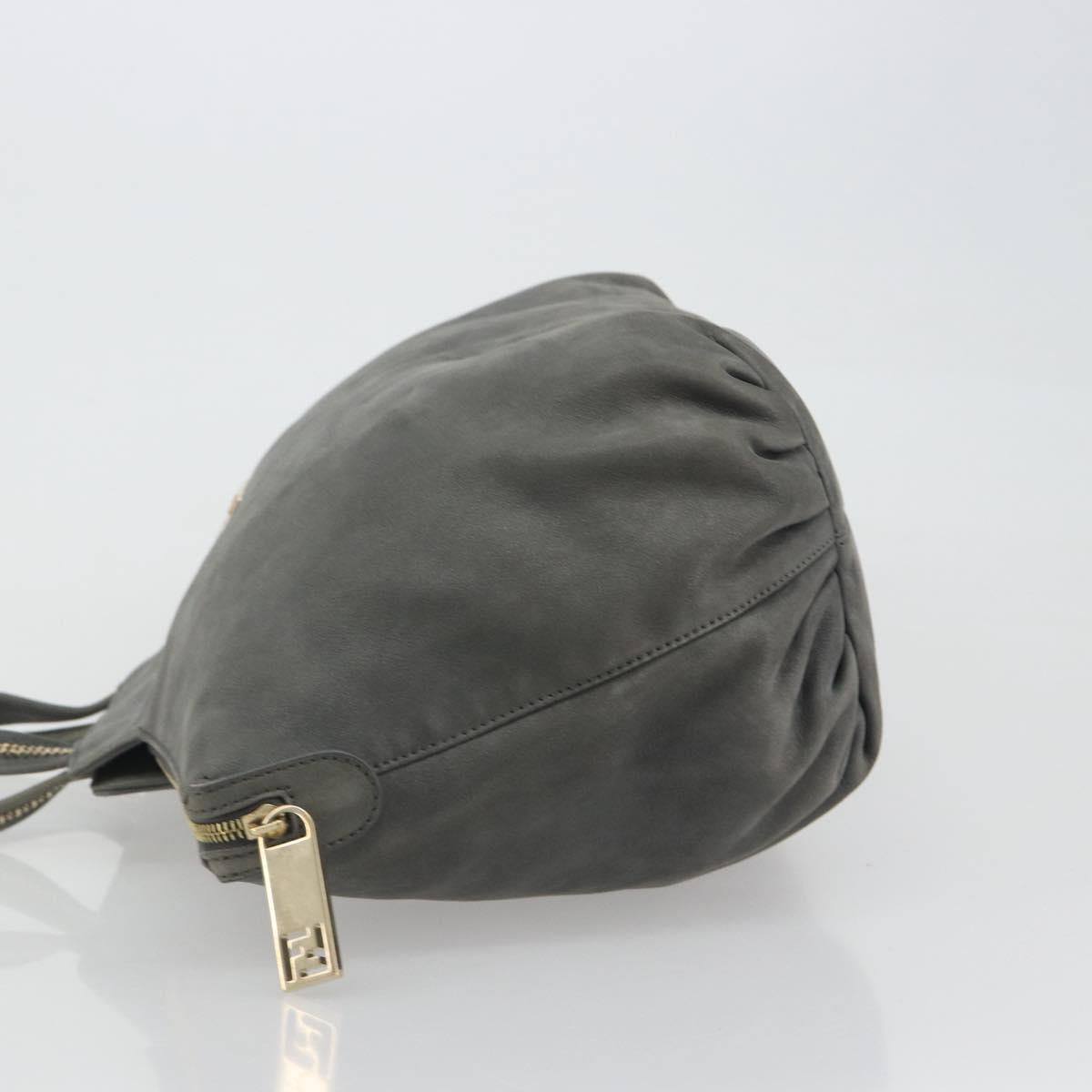 FENDI Tote Bag Leather Gray Gold Auth 192203A