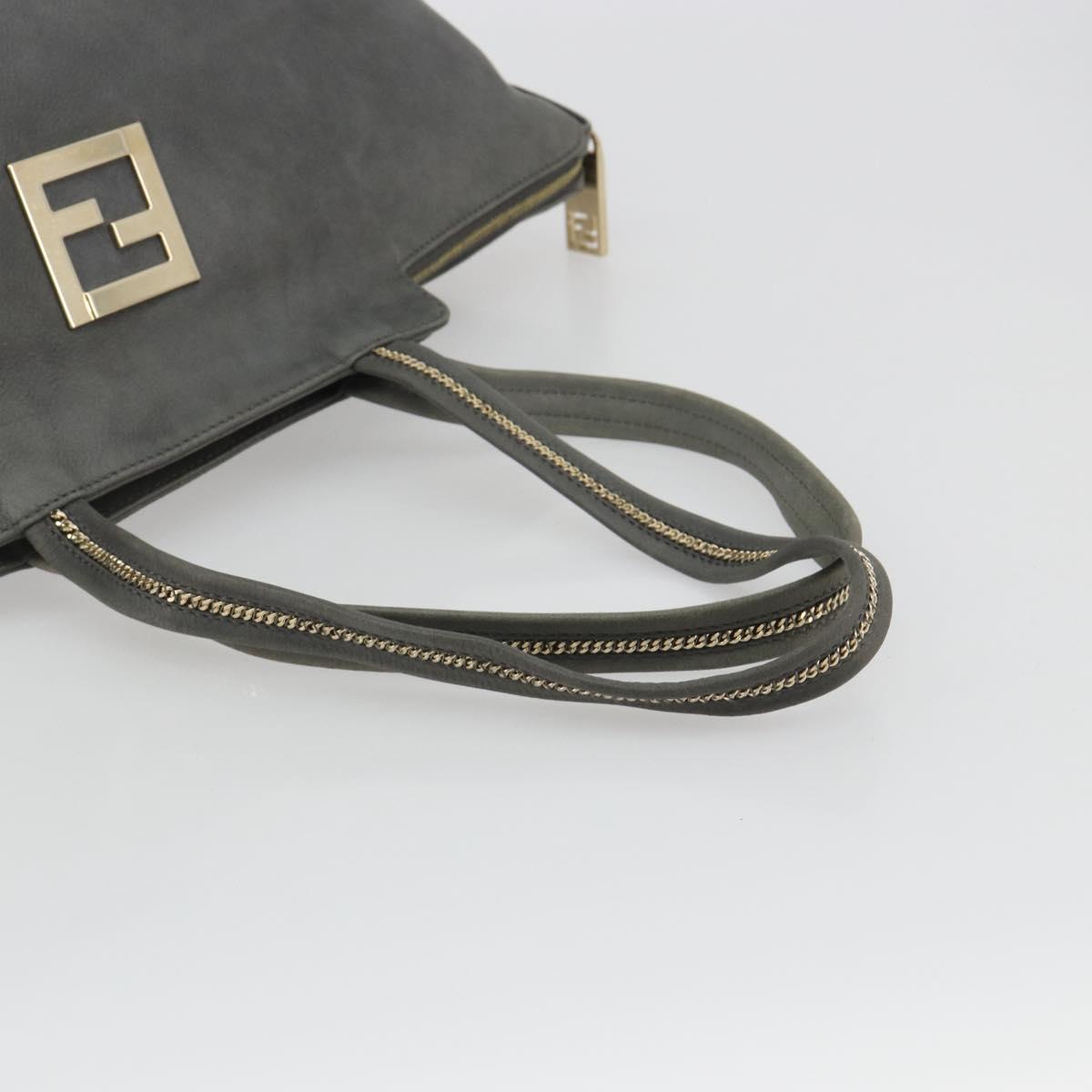 FENDI Tote Bag Leather Gray Gold Auth 192203A