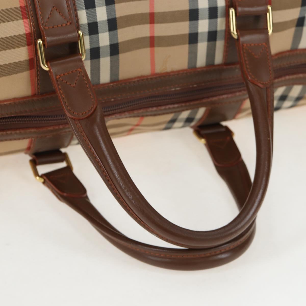 Burberrys Nova Check Boston Bag Canvas Beige Gold Auth 192209