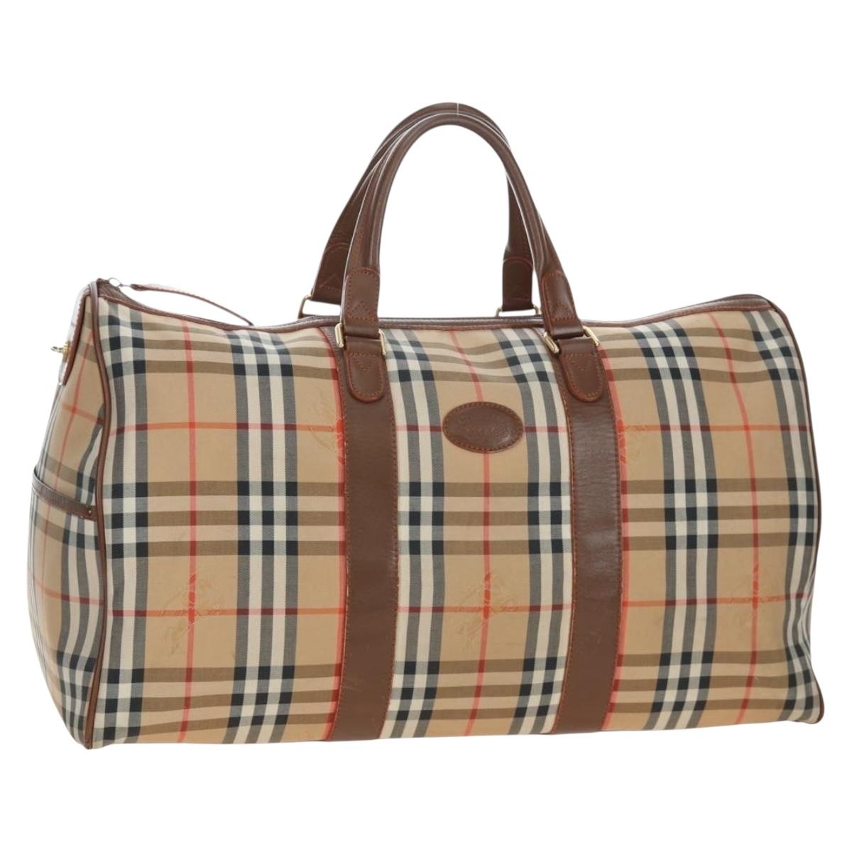 Burberrys Nova Check Boston Bag Canvas Beige Gold Auth 192209
