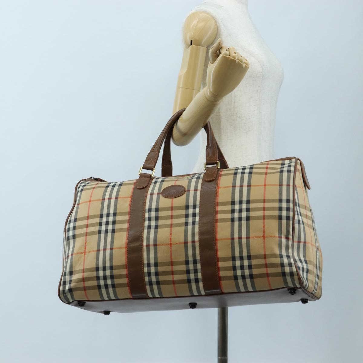 Burberrys Nova Check Boston Bag Canvas Beige Gold Auth 192209