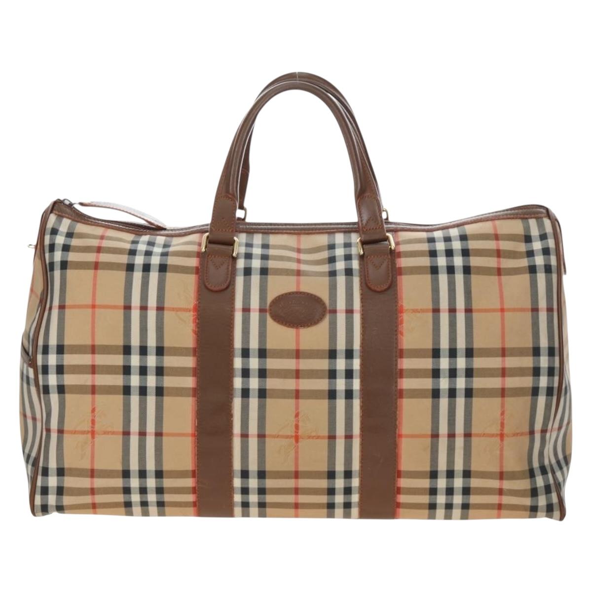 Burberrys Nova Check Boston Bag Canvas Beige Gold Auth 192209