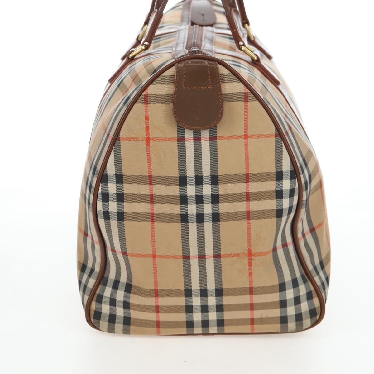 Burberrys Nova Check Boston Bag Canvas Beige Gold Auth 192209