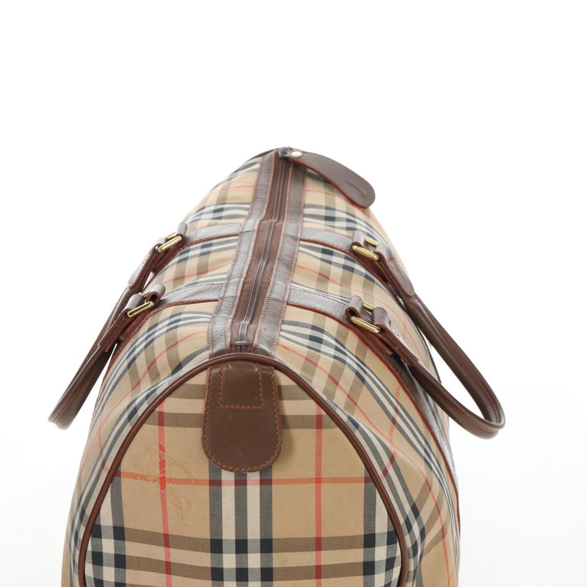 Burberrys Nova Check Boston Bag Canvas Beige Gold Auth 192209