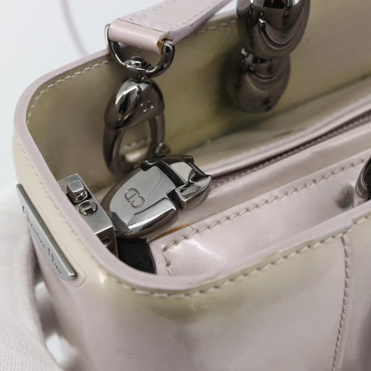 Christian Dior Maris Pearl Bag Patent Leather 2way Lavende Silver Auth 192211