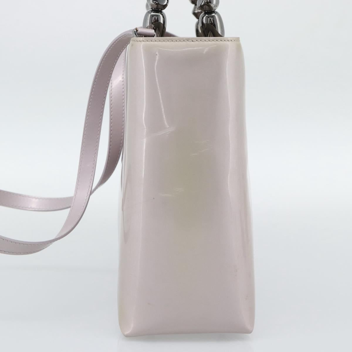 Christian Dior Maris Pearl Bag Patent Leather 2way Lavende Silver Auth 192211