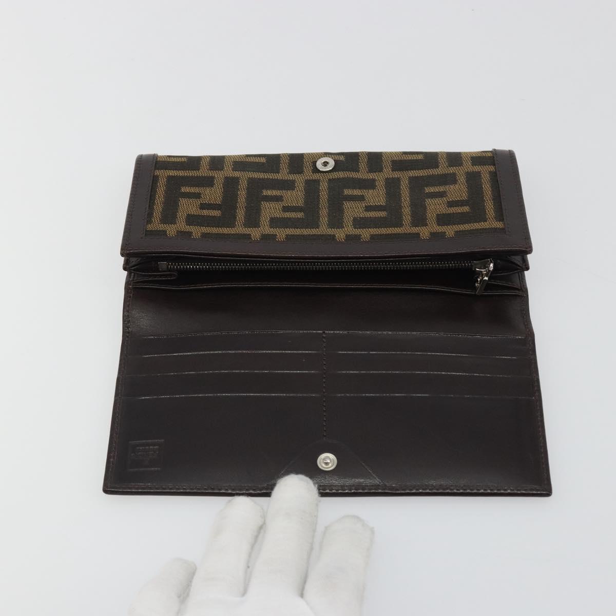 FENDI Zucca Canvas Long Wallet Black Brown Auth 192212V