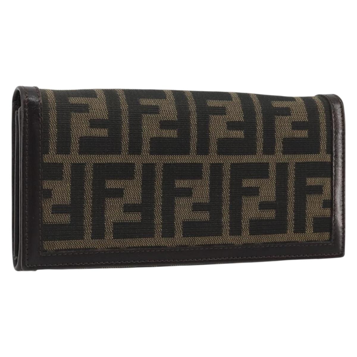 FENDI Zucca Canvas Long Wallet Black Brown Auth 192212V