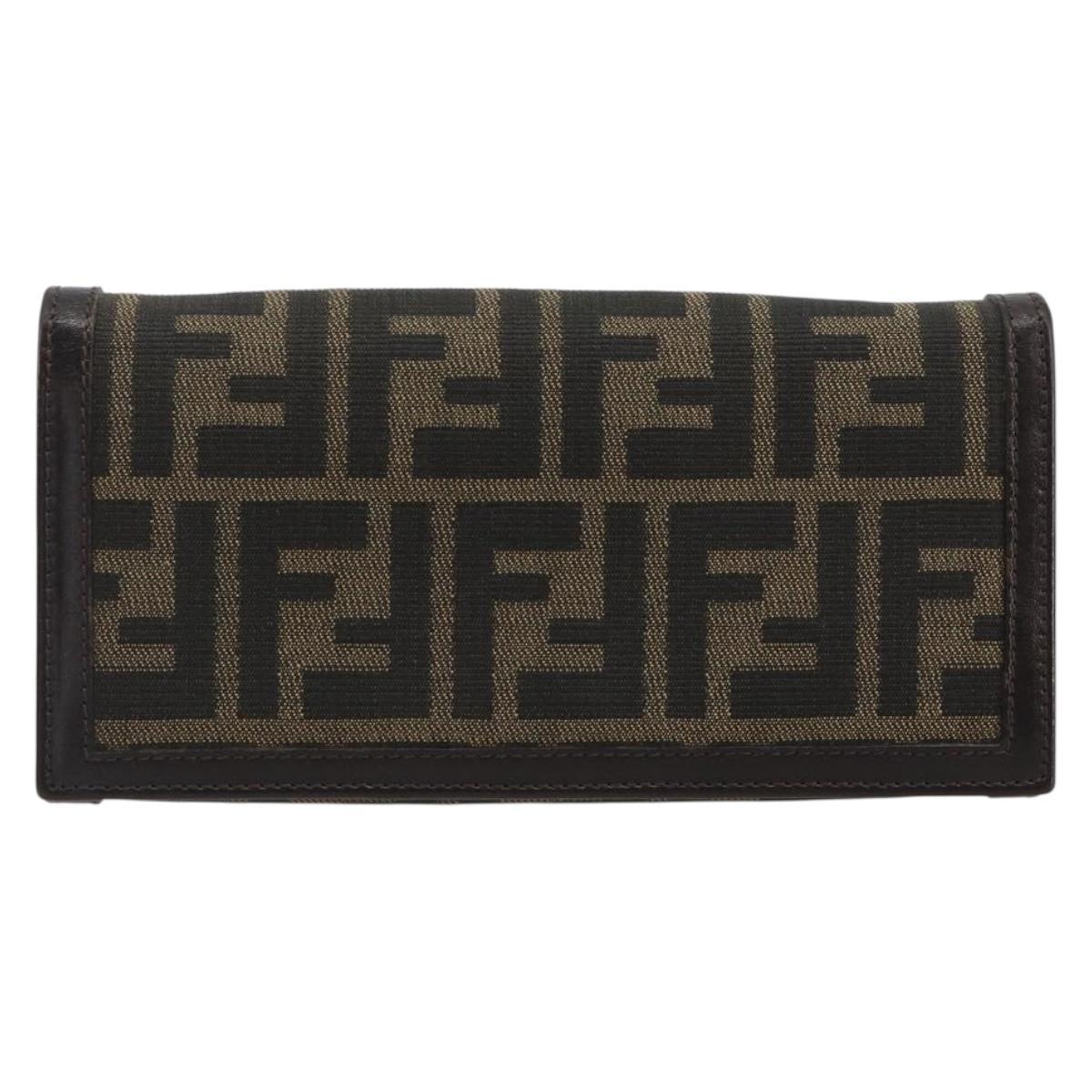 FENDI Zucca Canvas Long Wallet Black Brown Auth 192212V