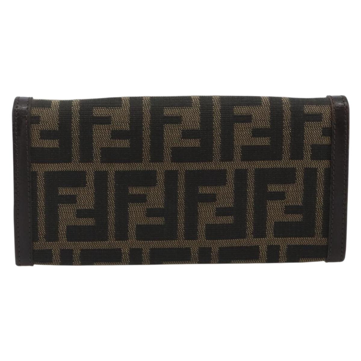 FENDI Zucca Canvas Long Wallet Black Brown Auth 192212V