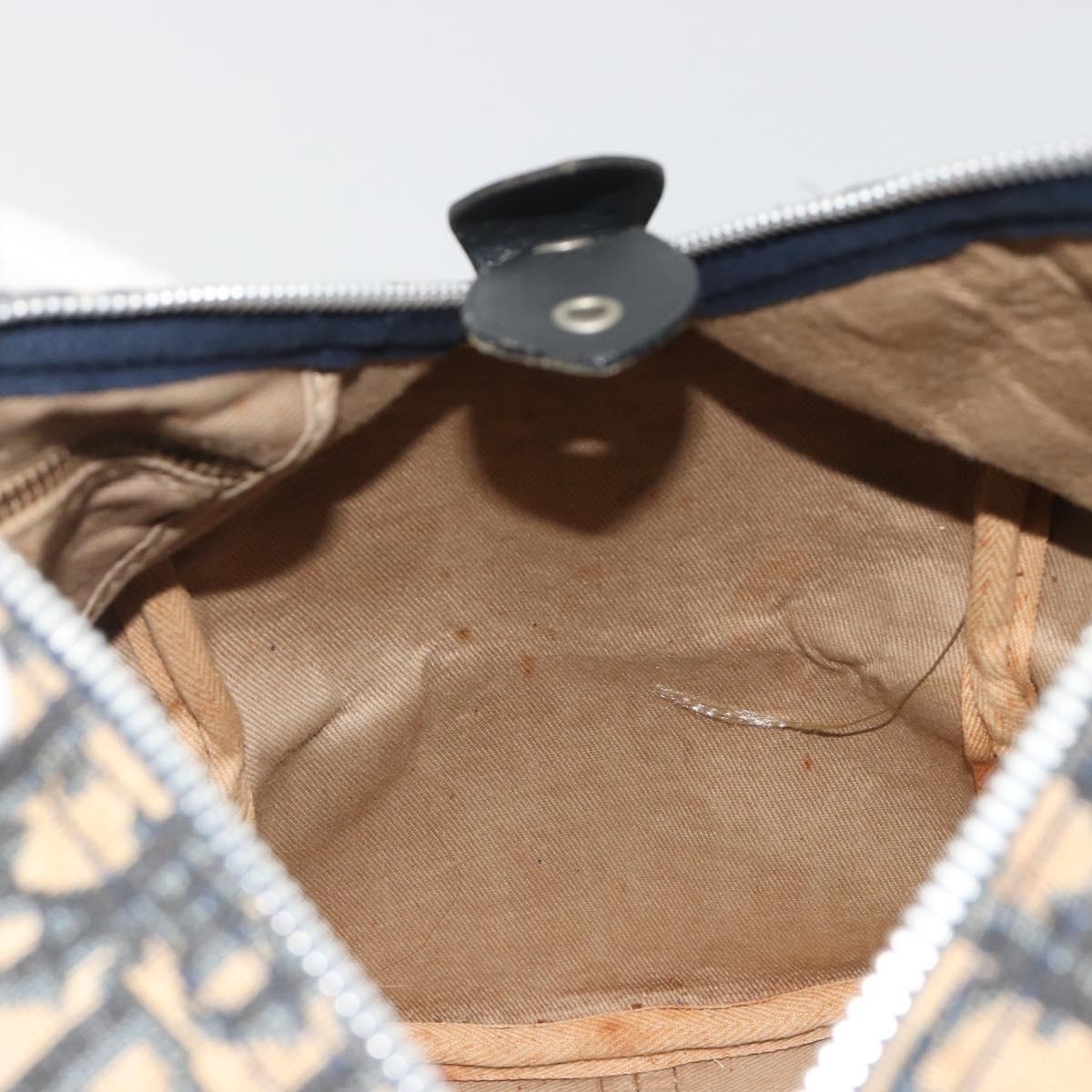 Christian Dior Trotter Canvas Boston Bag Navy Silver Auth 192214