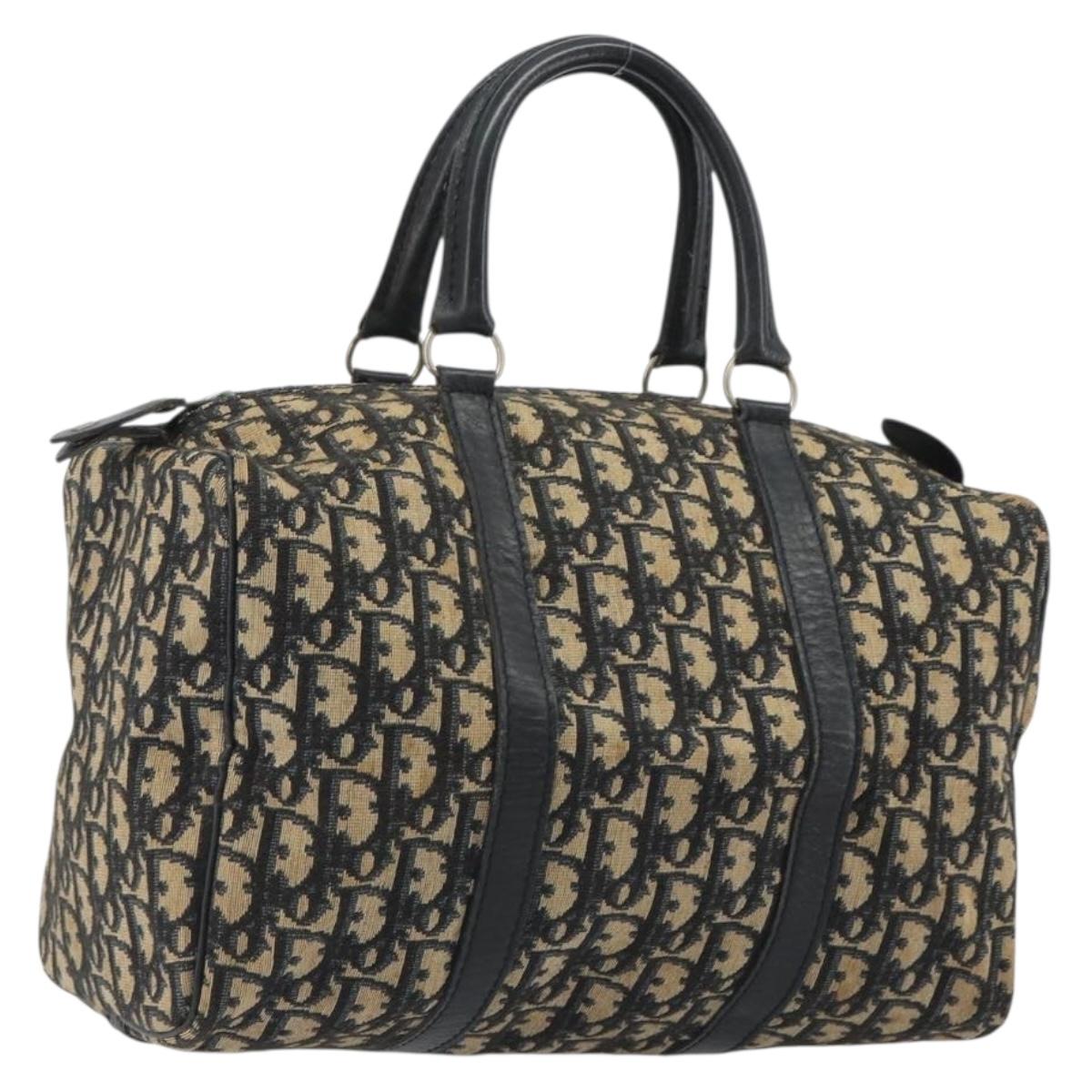 Christian Dior Trotter Canvas Boston Bag Navy Silver Auth 192214
