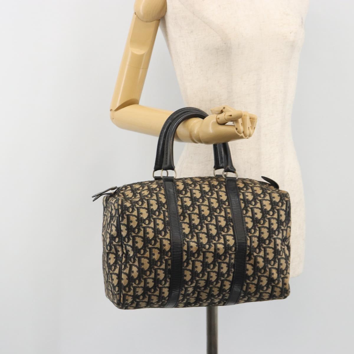 Christian Dior Trotter Canvas Boston Bag Navy Silver Auth 192214