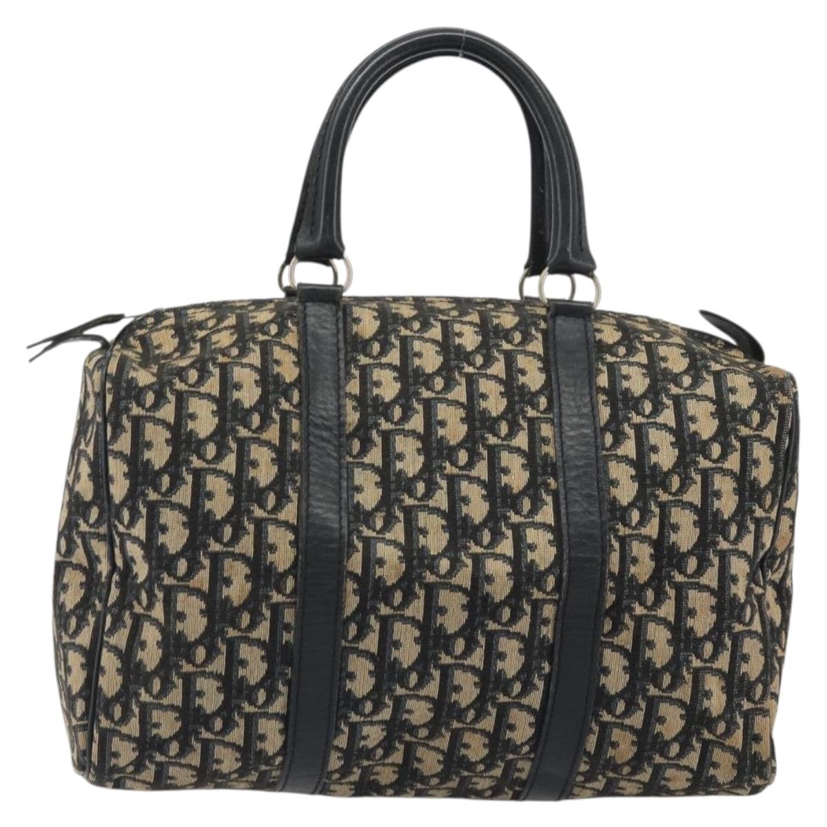 Christian Dior Trotter Canvas Boston Bag Navy Silver Auth 192214