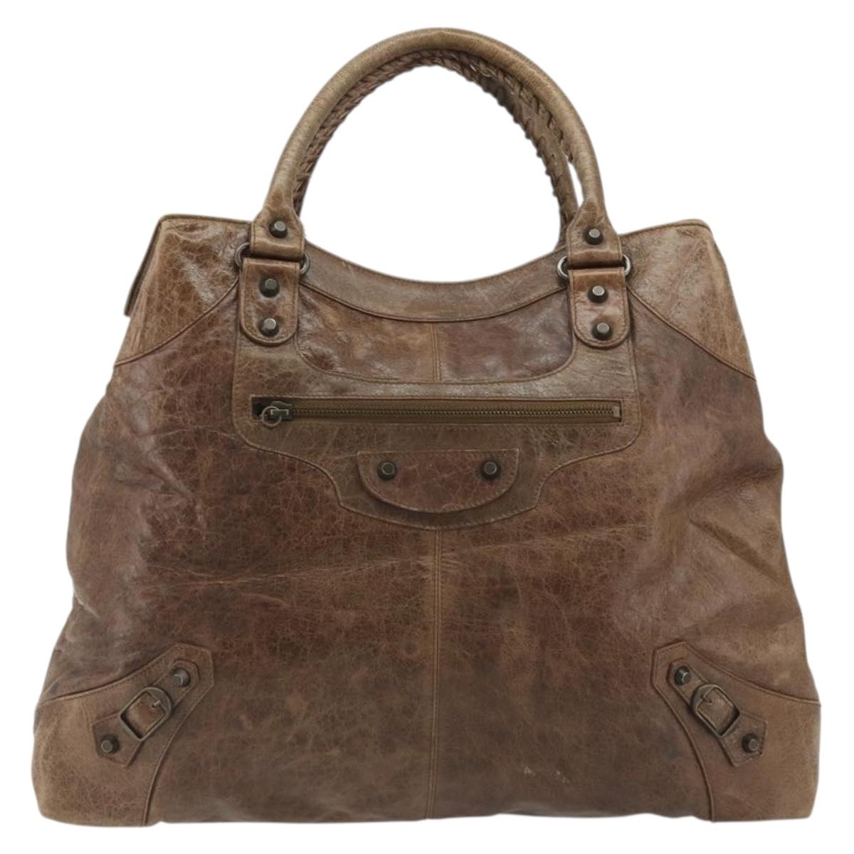 BALENCIAGA Lucity Large Hand Bag Leather Brown 173086 Auth 192215