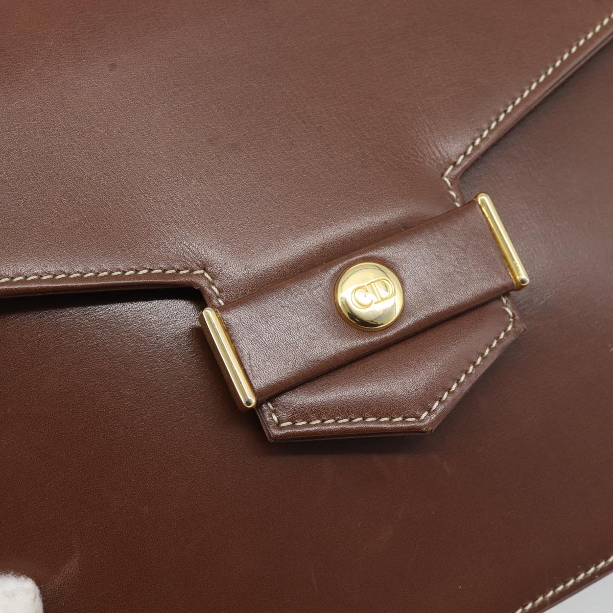 Christian Dior Chain Shoulder Bag Leather Brown Gold Auth 192217