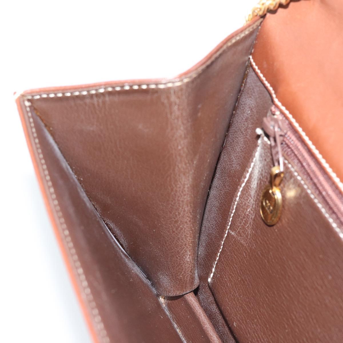 Christian Dior Chain Shoulder Bag Leather Brown Gold Auth 192217