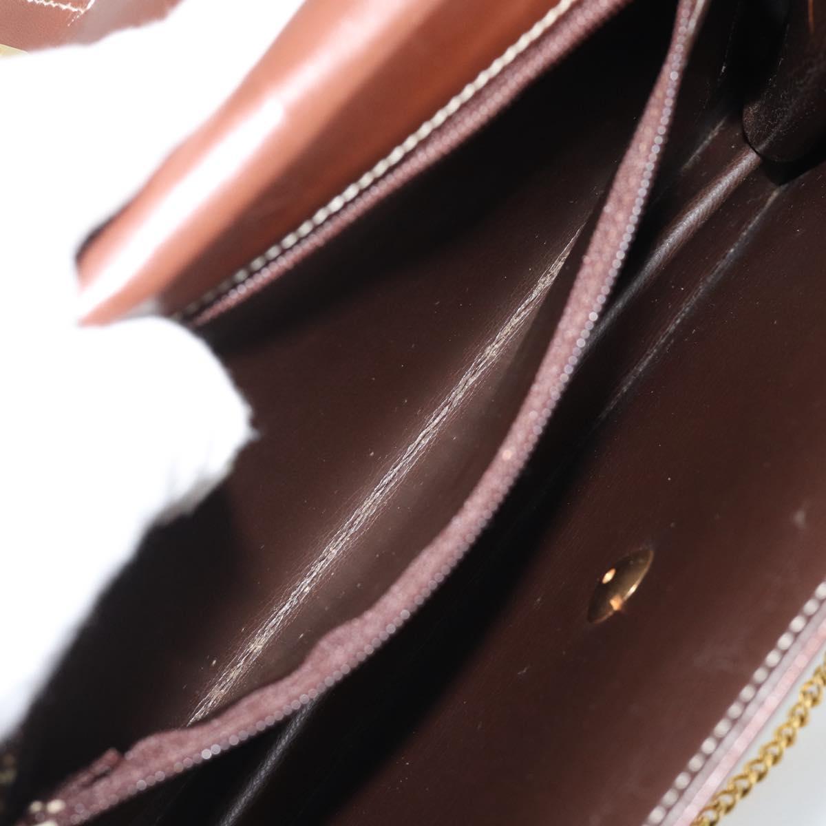 Christian Dior Chain Shoulder Bag Leather Brown Gold Auth 192217
