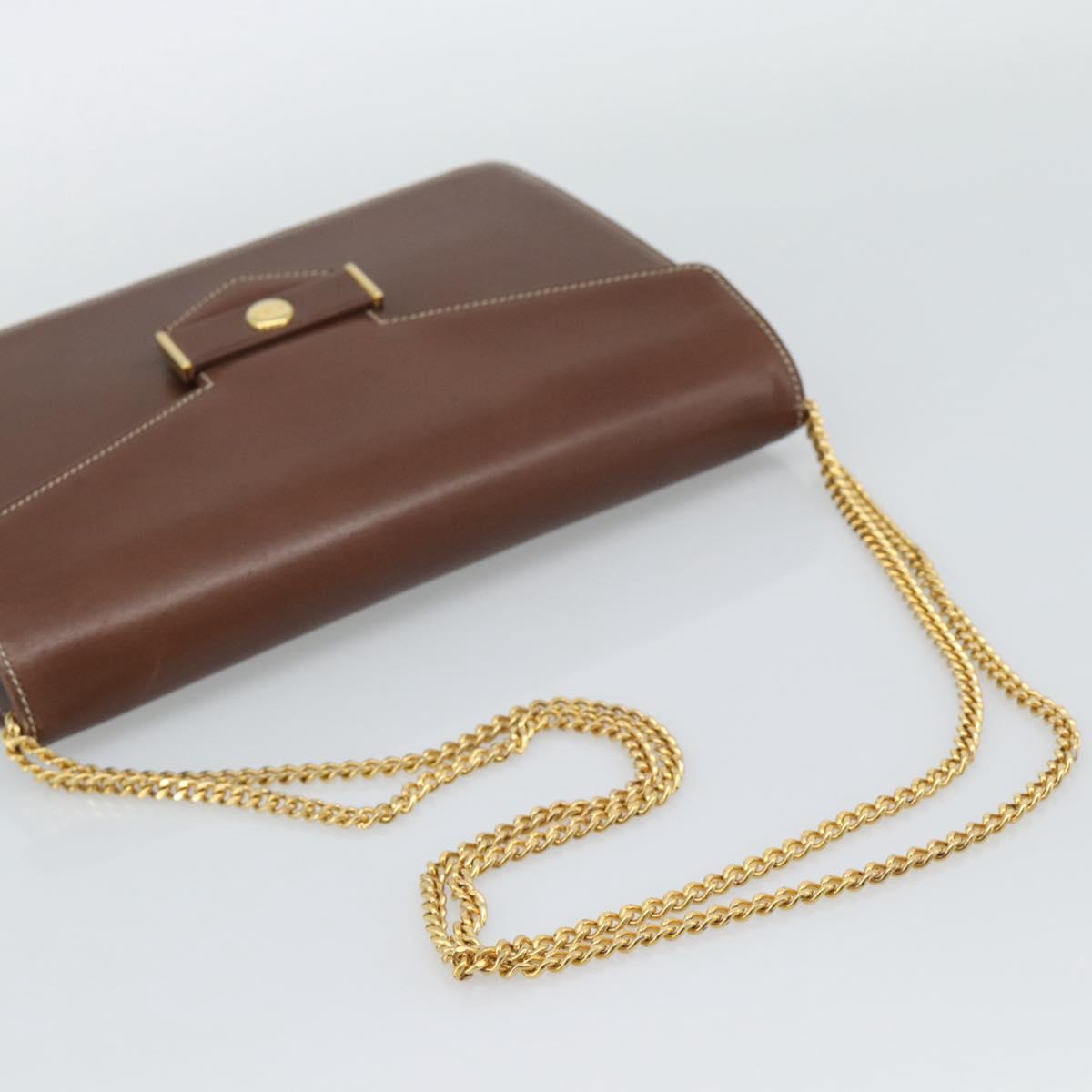 Christian Dior Chain Shoulder Bag Leather Brown Gold Auth 192217