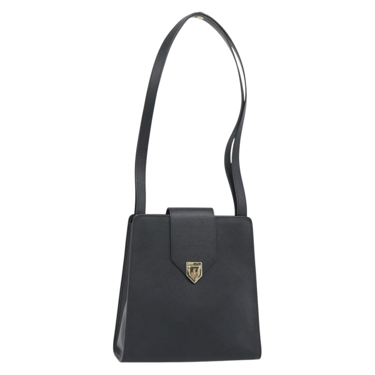 SAINT LAURENT Shoulder Bag Leather Black Gold Auth 192219V