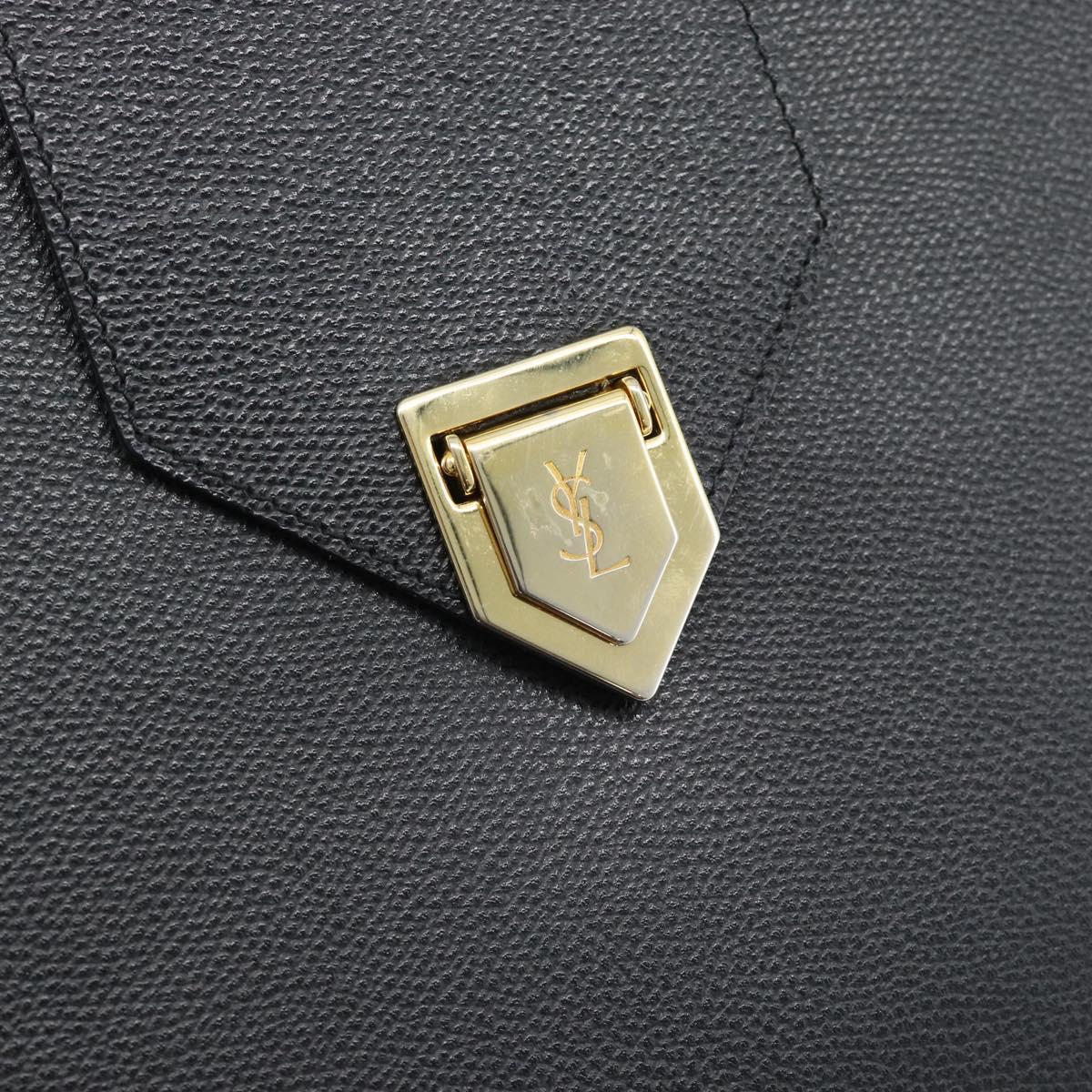 SAINT LAURENT Shoulder Bag Leather Black Gold Auth 192219V