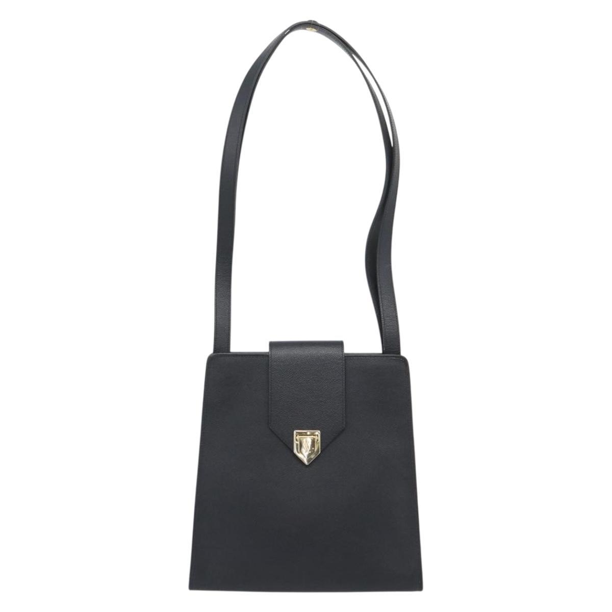 SAINT LAURENT Shoulder Bag Leather Black Gold Auth 192219V