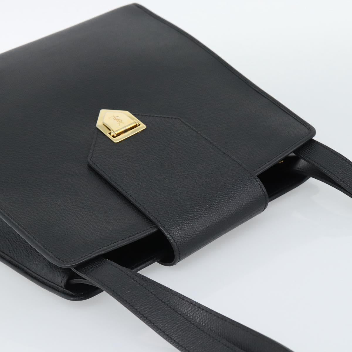 SAINT LAURENT Shoulder Bag Leather Black Gold Auth 192219V