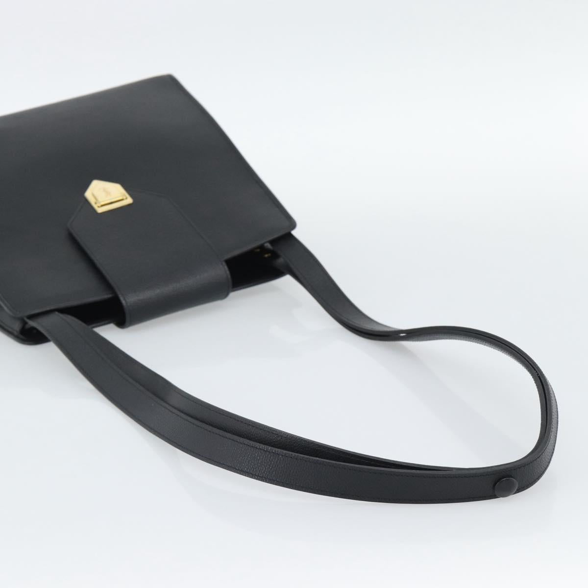 SAINT LAURENT Shoulder Bag Leather Black Gold Auth 192219V