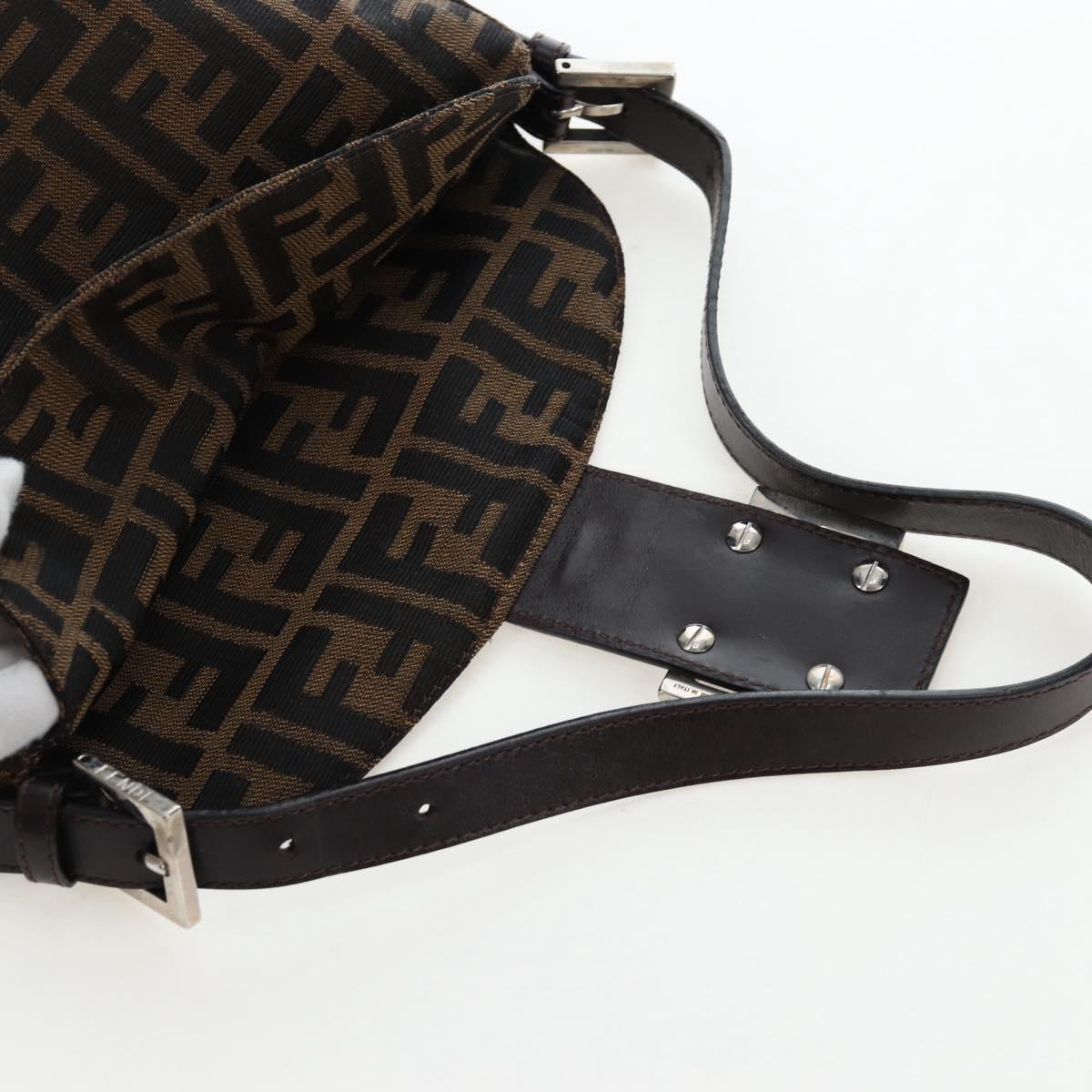 FENDI Zucca Canvas Mamma Baguette Shoulder Bag Brown Black Auth 192220V