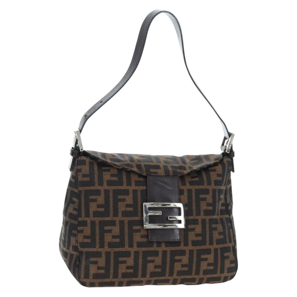 FENDI Zucca Canvas Mamma Baguette Shoulder Bag Brown Black Auth 192220V
