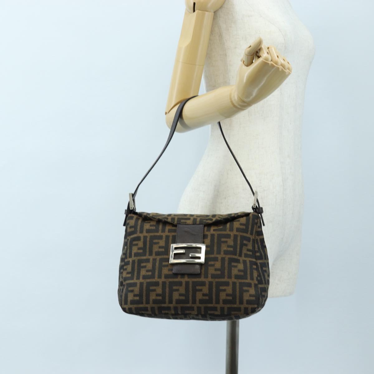 FENDI Zucca Canvas Mamma Baguette Shoulder Bag Brown Black Auth 192220V