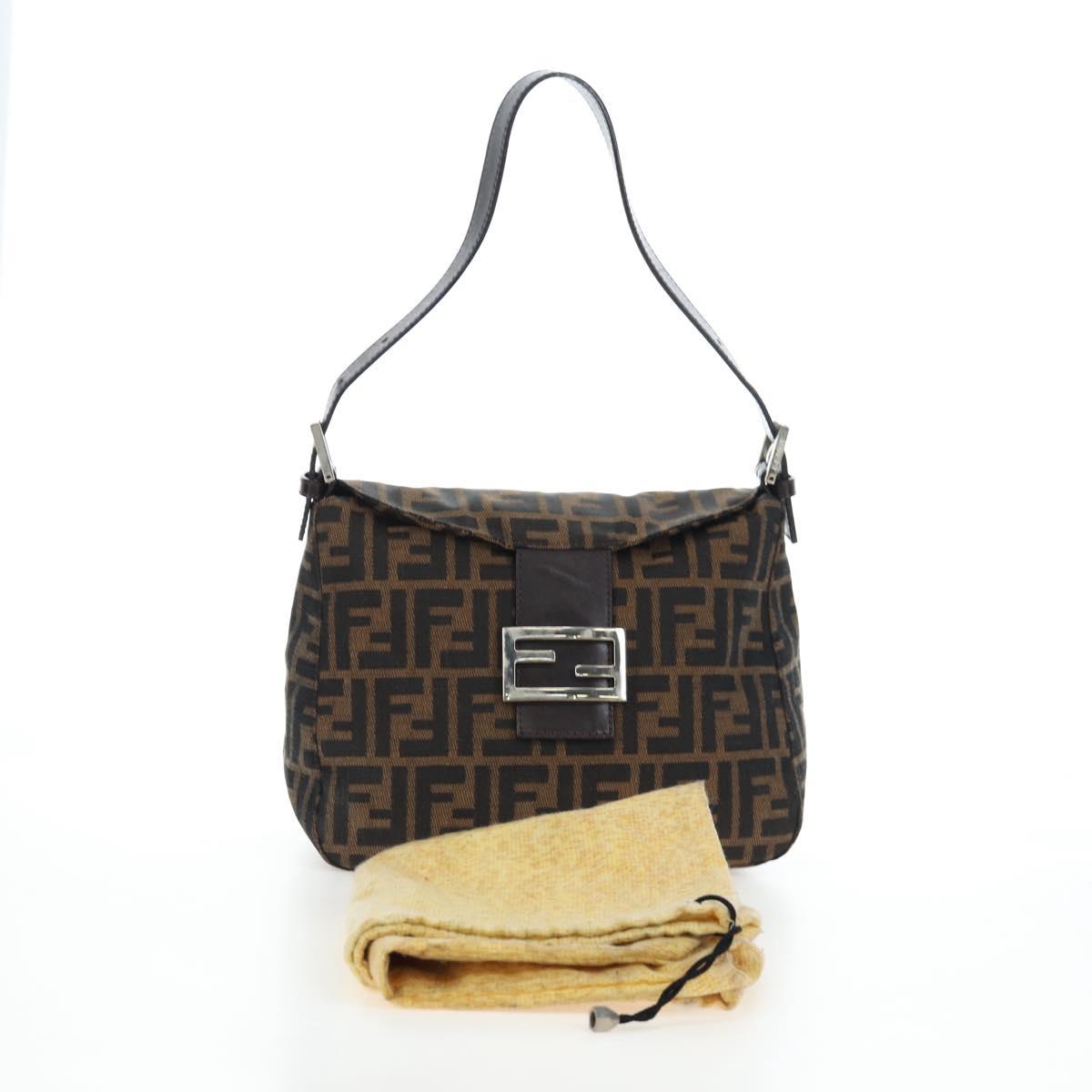 FENDI Zucca Canvas Mamma Baguette Shoulder Bag Brown Black Auth 192220V