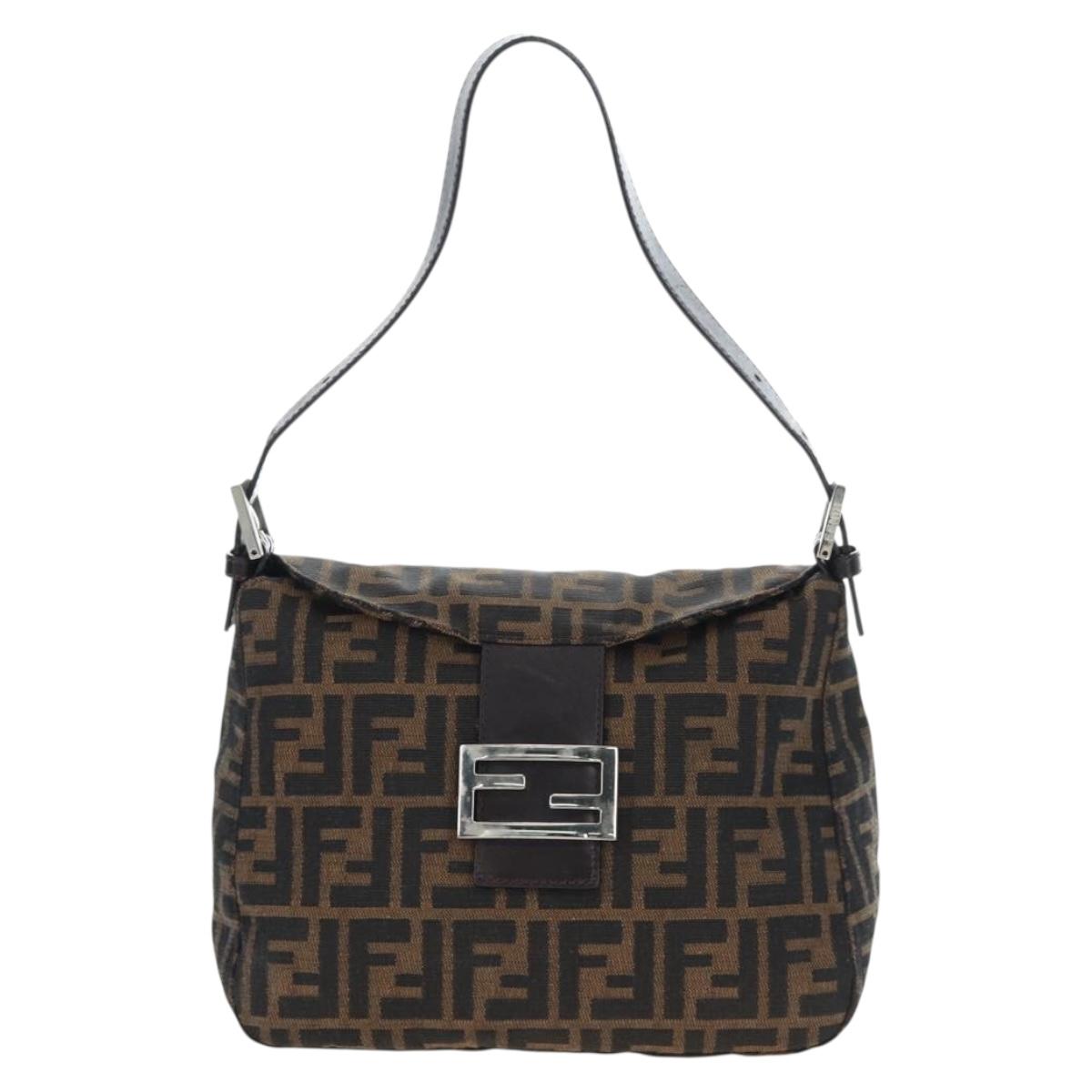 FENDI Zucca Canvas Mamma Baguette Shoulder Bag Brown Black Auth 192220V