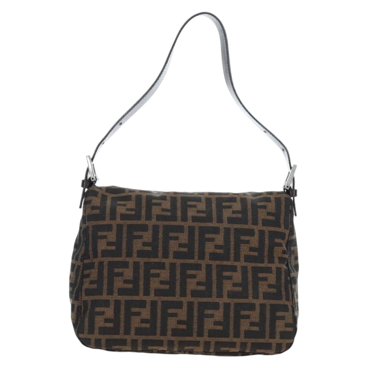 FENDI Zucca Canvas Mamma Baguette Shoulder Bag Brown Black Auth 192220V