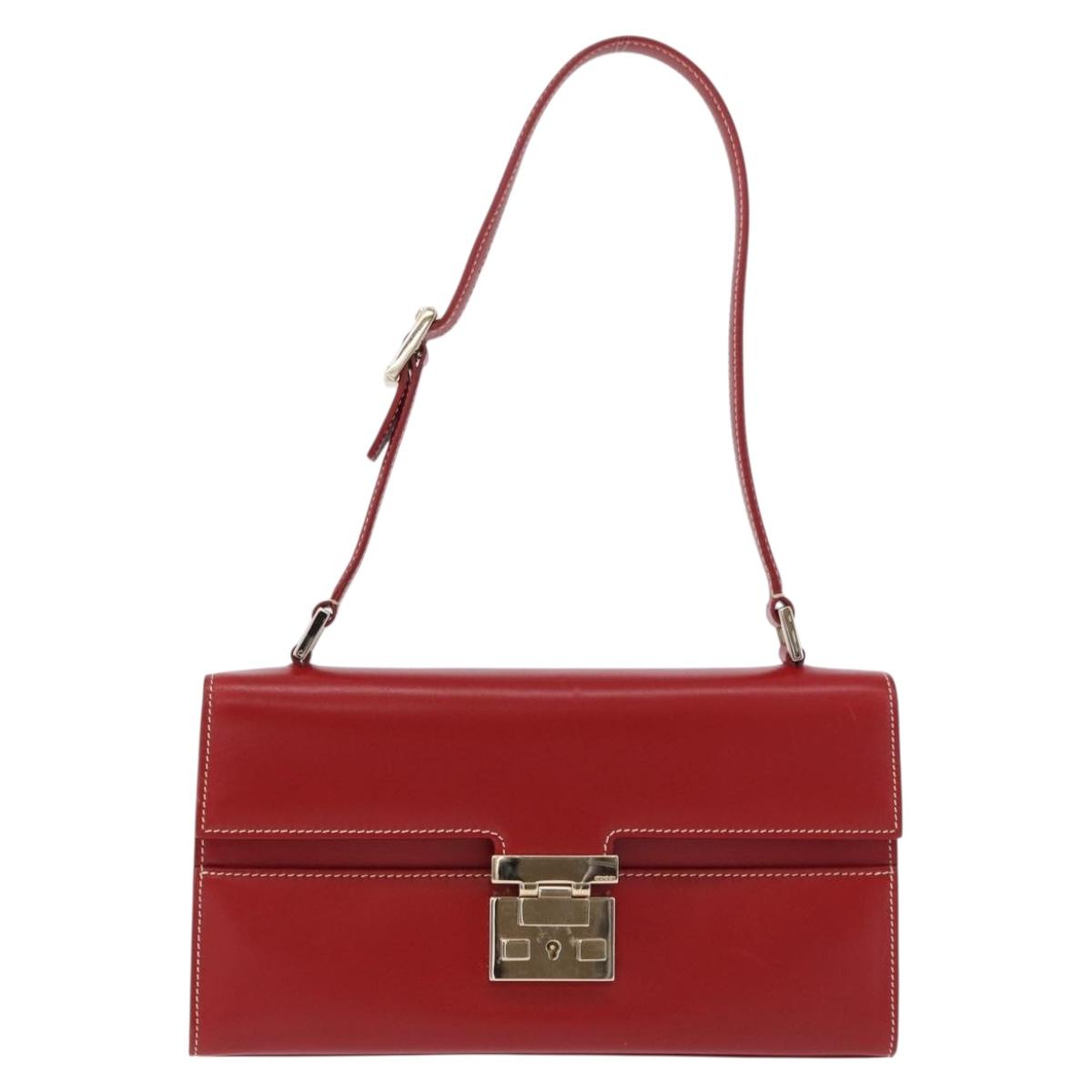 GUCCI Ready Lock Shoulder Bag Leather Red Gold 001 4214 Auth 192221V