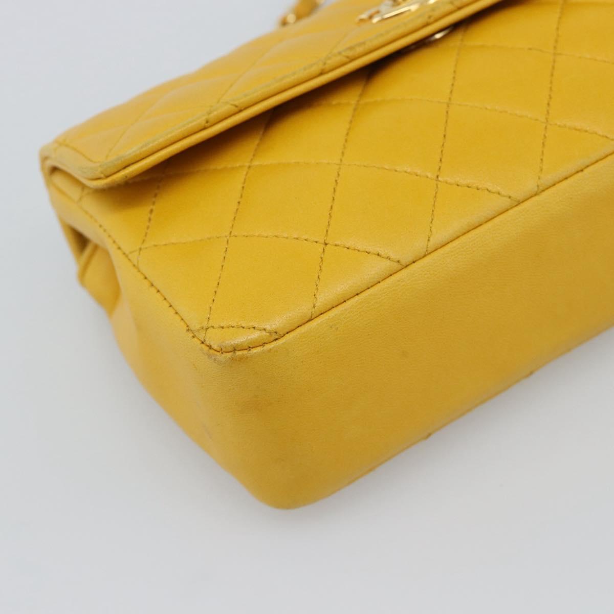 CHANEL Matelasse Chain Shoulder Bag Lamb Skin Yellow Gold CC Auth 192225