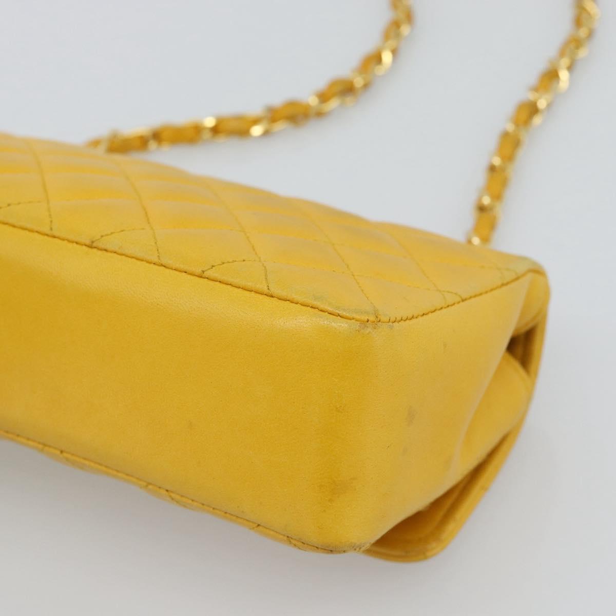 CHANEL Matelasse Chain Shoulder Bag Lamb Skin Yellow Gold CC Auth 192225