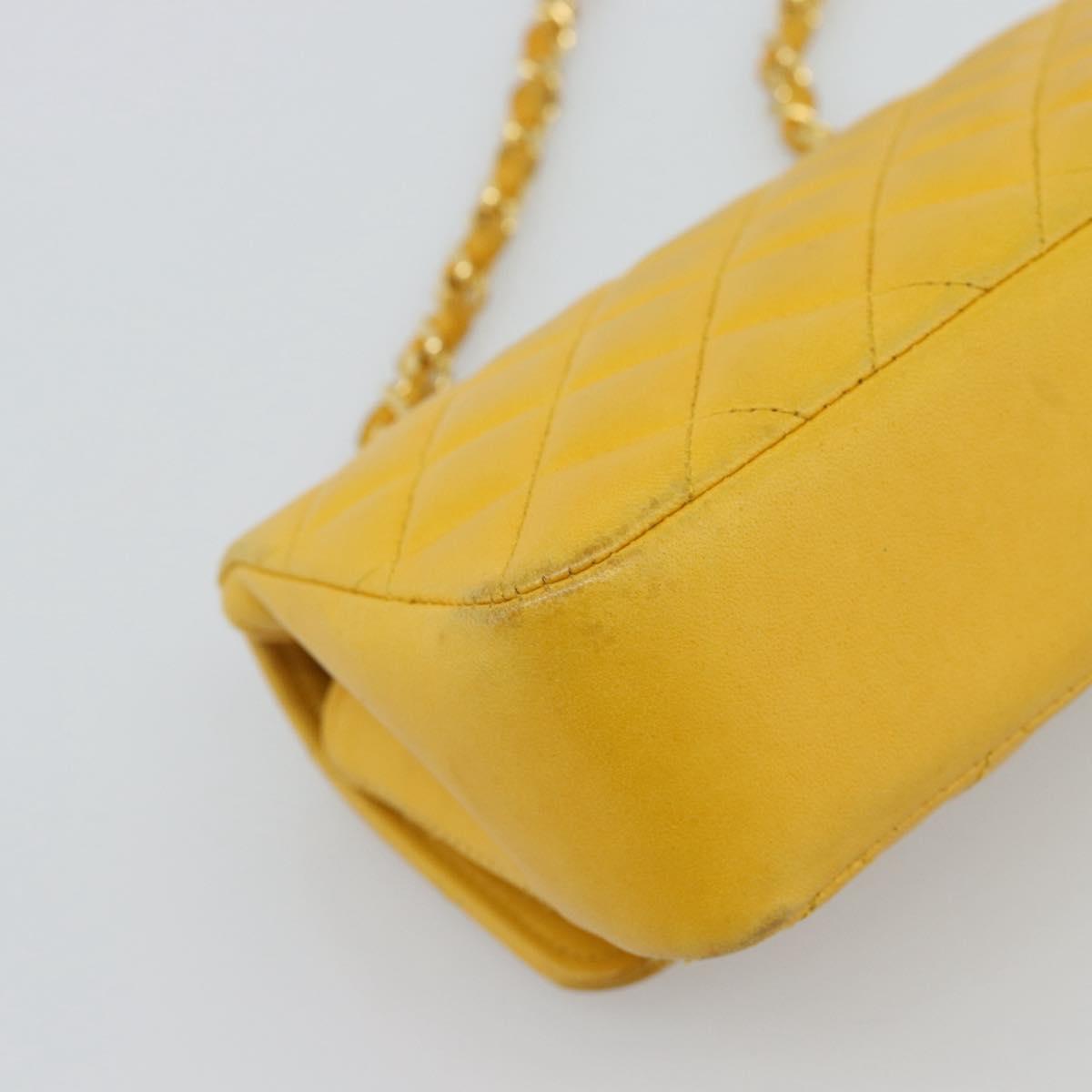 CHANEL Matelasse Chain Shoulder Bag Lamb Skin Yellow Gold CC Auth 192225