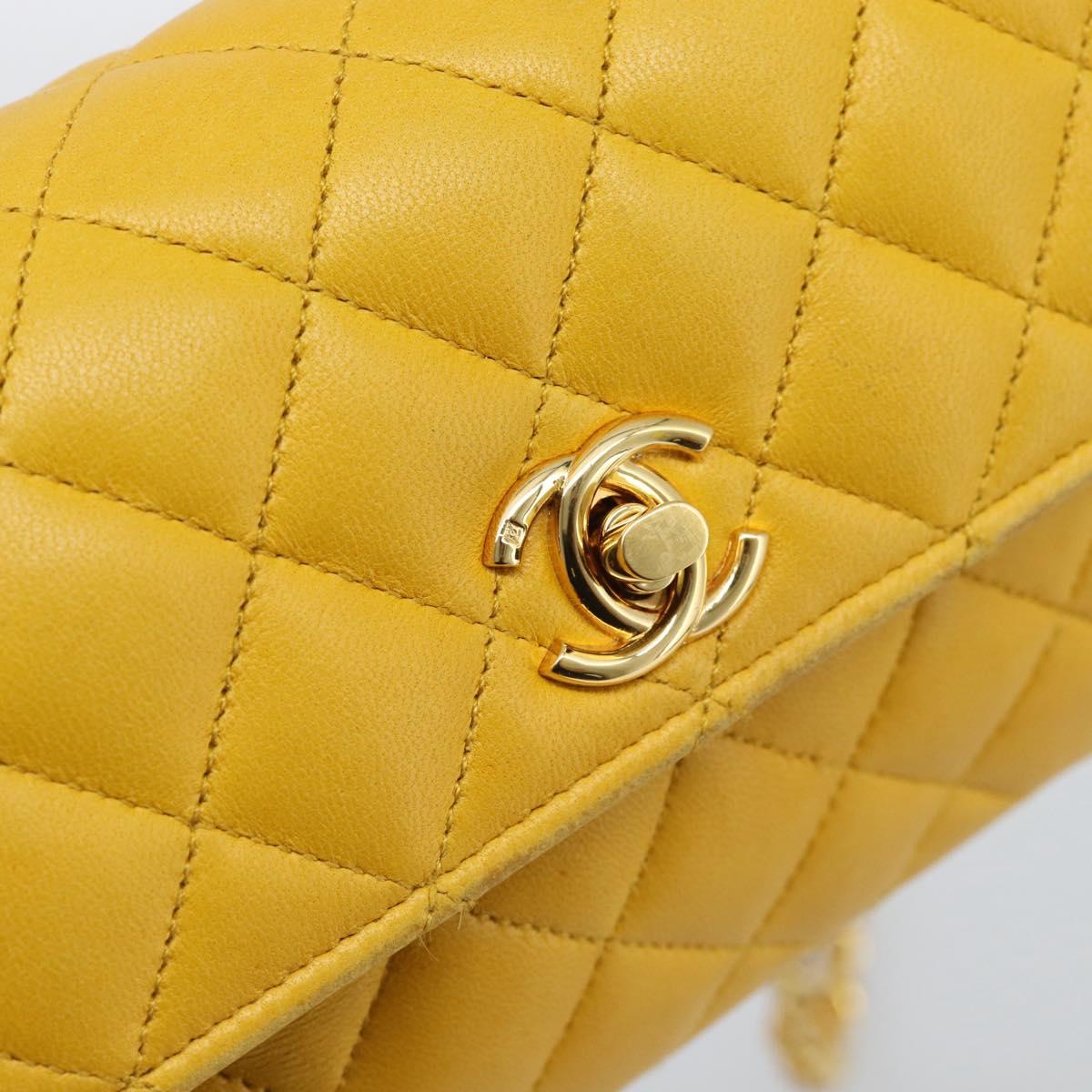 CHANEL Matelasse Chain Shoulder Bag Lamb Skin Yellow Gold CC Auth 192225