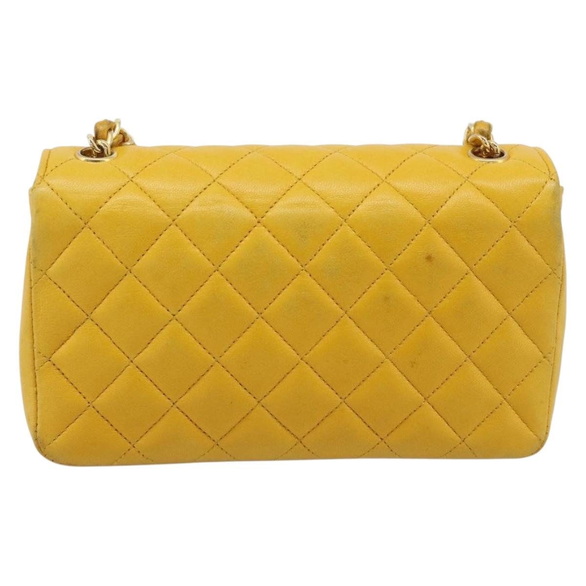 CHANEL Matelasse Chain Shoulder Bag Lamb Skin Yellow Gold CC Auth 192225