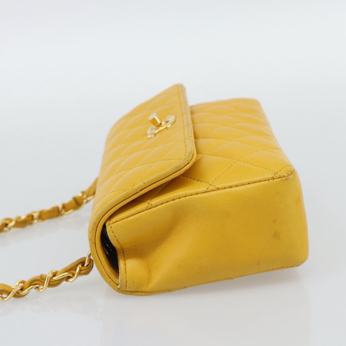 CHANEL Matelasse Chain Shoulder Bag Lamb Skin Yellow Gold CC Auth 192225
