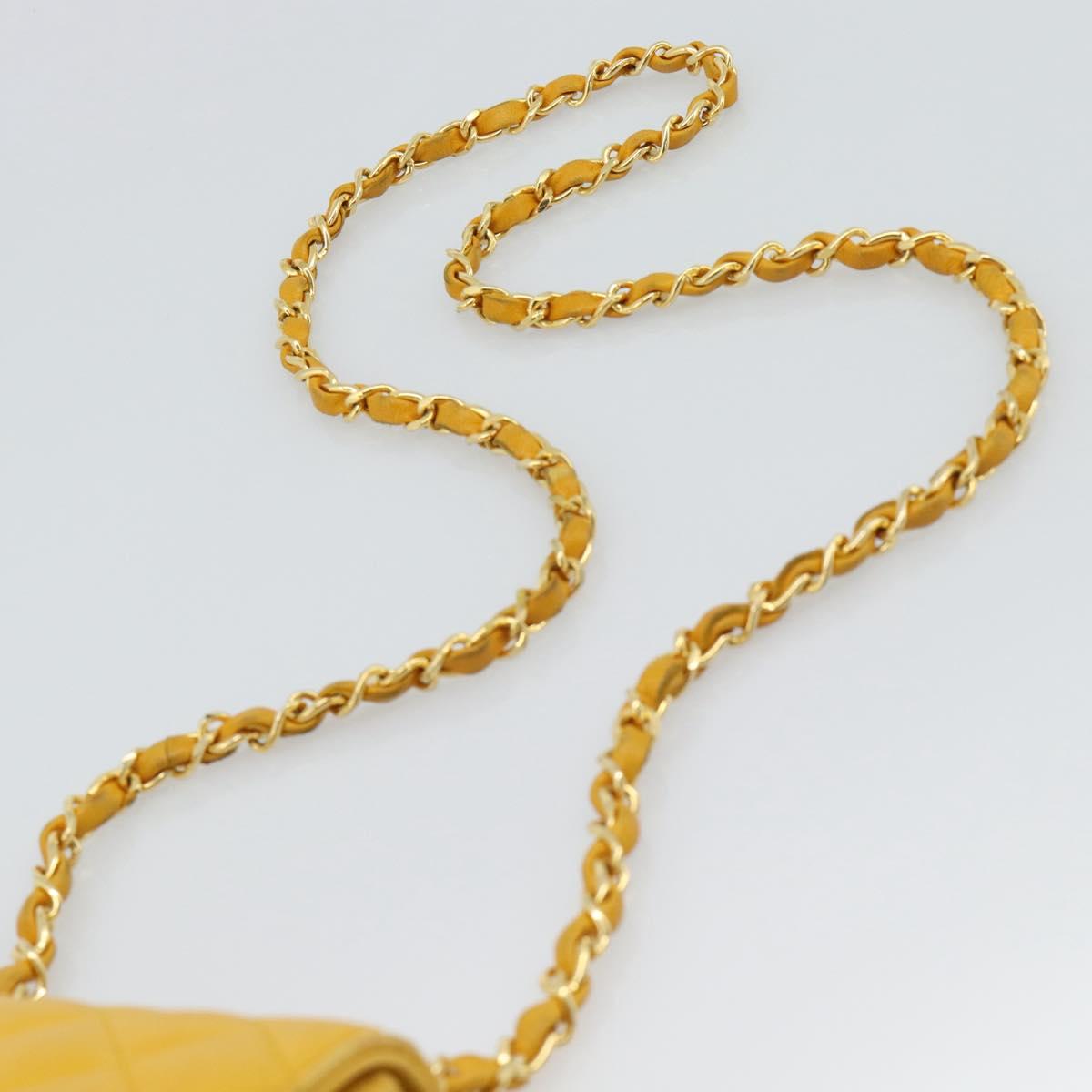 CHANEL Matelasse Chain Shoulder Bag Lamb Skin Yellow Gold CC Auth 192225