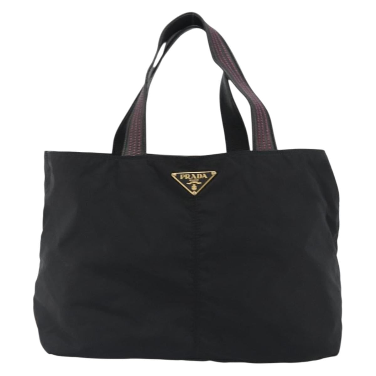 PRADA Tote Bag Nylon Black Gold Auth 192232A