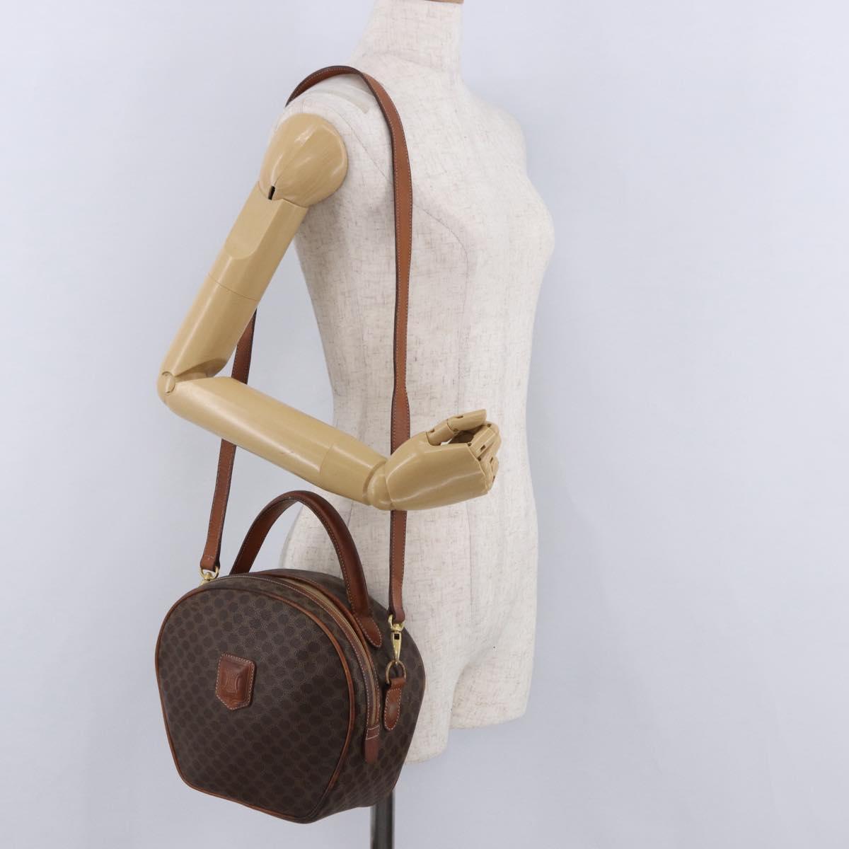 CELINE Macadam Canvas Hand Bag PVC Leather 2way Brown Gold Auth 192234