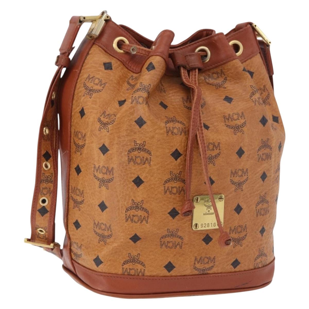 MCM Vicetos Logogram Shoulder Bag PVC Leather Brown Gold Auth 192235